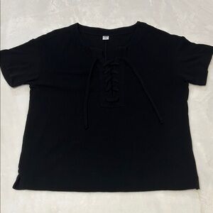 Old Navy Black Lace-Up Short Sleeve Top